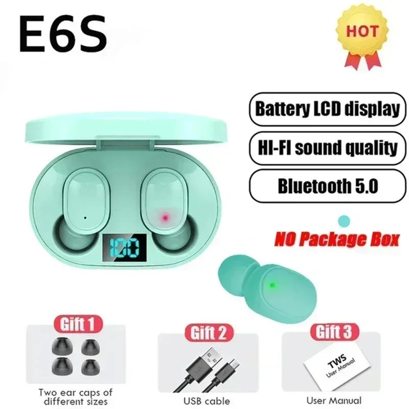 E6S Wireless Bluetooth Earphones TWS Bluetooth Headset Wireless Earbuds Noise Cancelling Earphones with Microphone Headphones