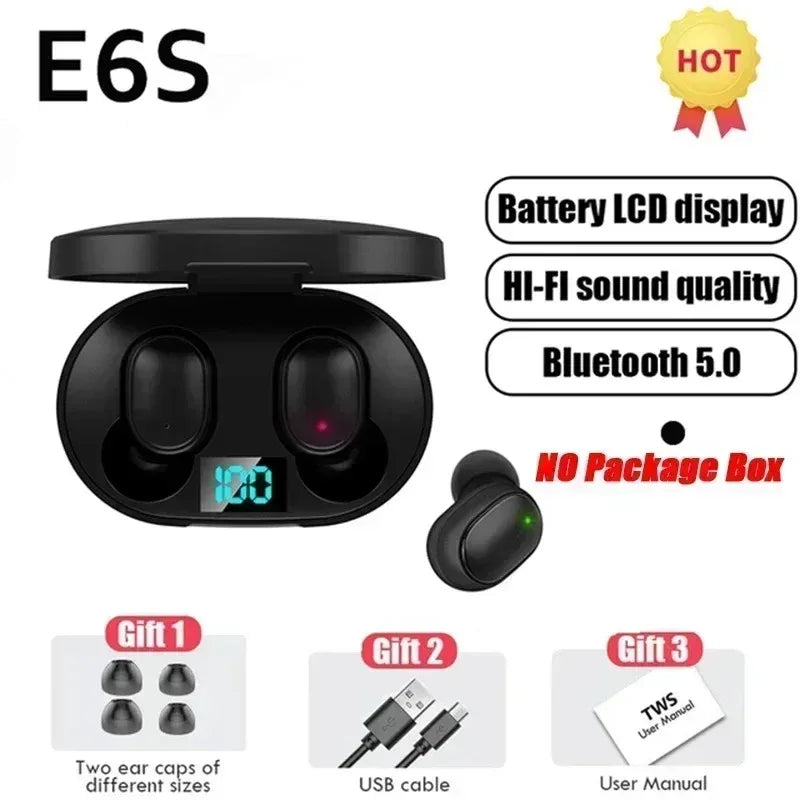 E6S Wireless Bluetooth Earphones TWS Bluetooth Headset Wireless Earbuds Noise Cancelling Earphones with Microphone Headphones