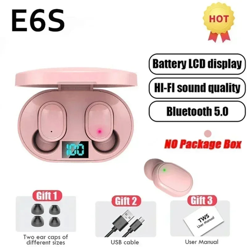 E6S Wireless Bluetooth Earphones TWS Bluetooth Headset Wireless Earbuds Noise Cancelling Earphones with Microphone Headphones